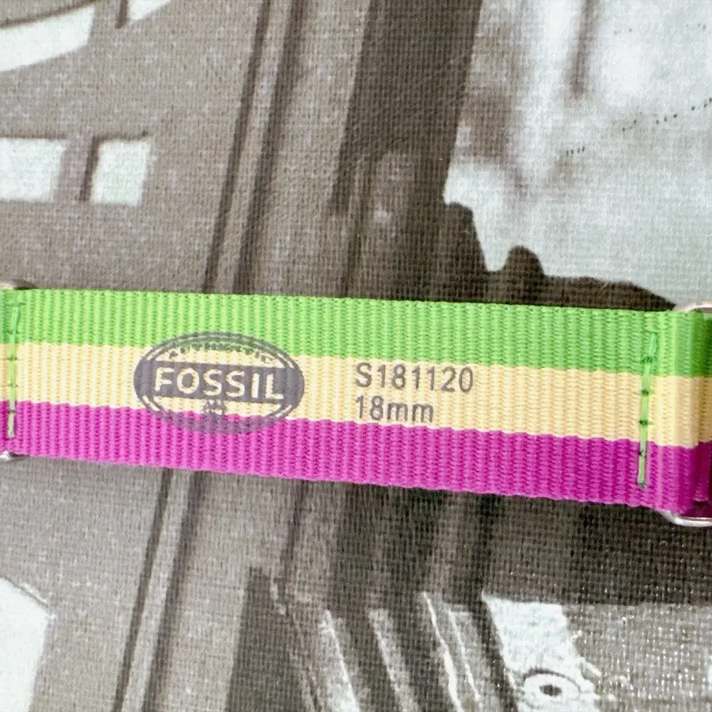 Fossil S181120 18mm Nylon Watch Strap Green Yellow Magenta Stripe Band NWT